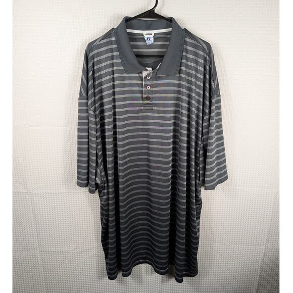 Russell Athletic Men’s 4X Gray Striped Polo Shirt Moisture Wicking Polyester - Picture 1 of 5